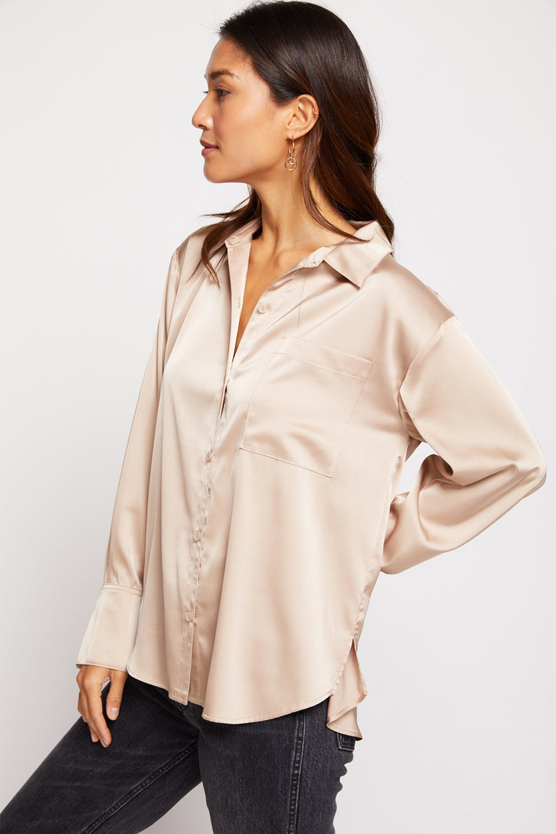 Bailey 44 Norea Blouse in Champagne - left side with pocket