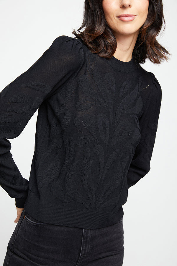 Theodora Jacquard Knit Sweater In Black-close up of details
