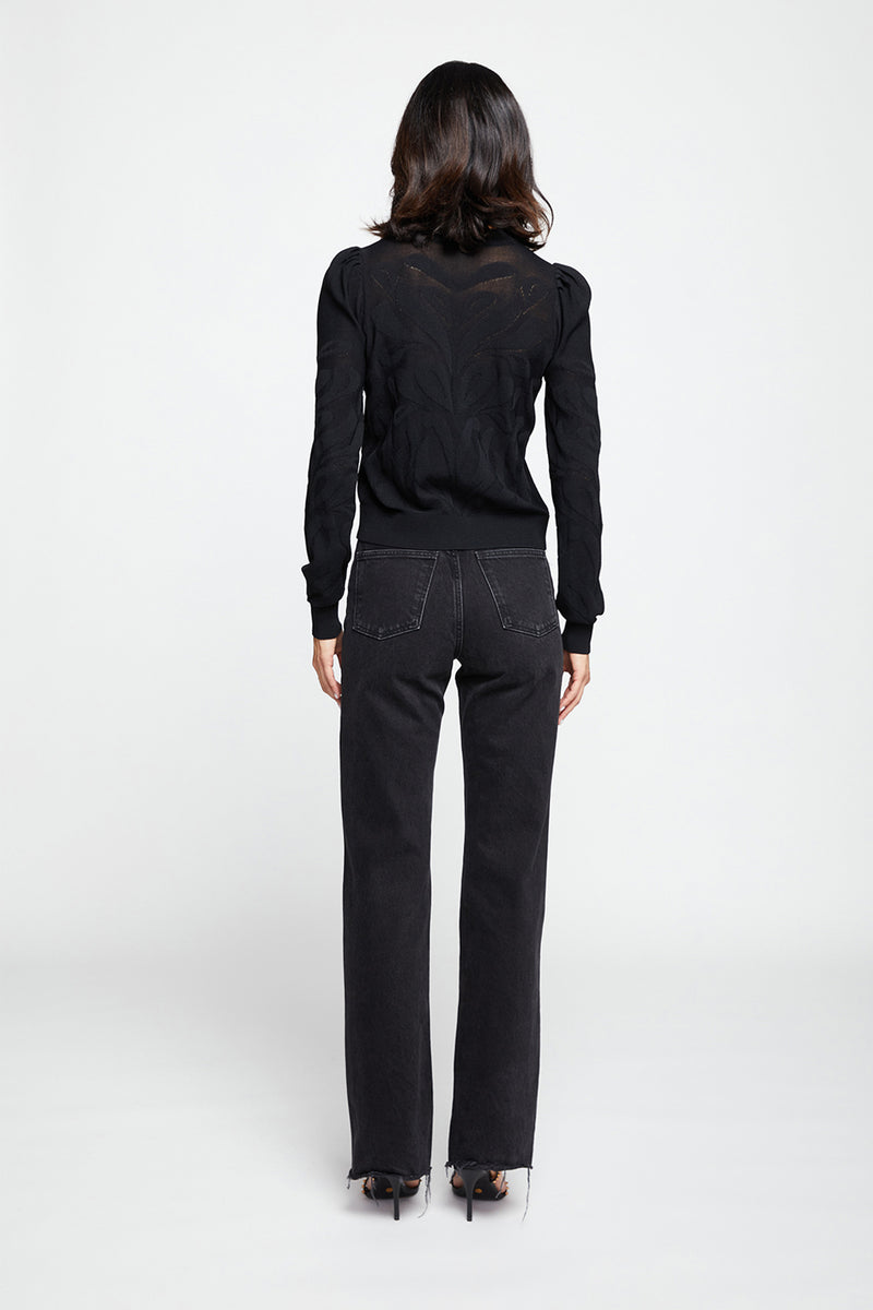 Theodora Jacquard Knit Sweater In Black-back full view