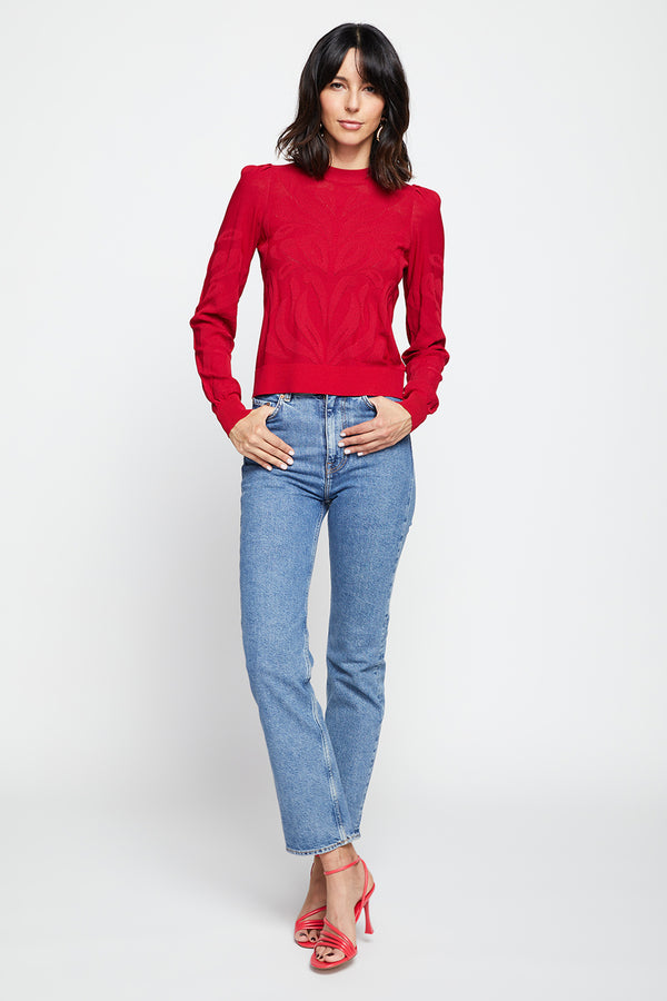 Theodora Jacquard Knit Sweater In Campari-full view front view