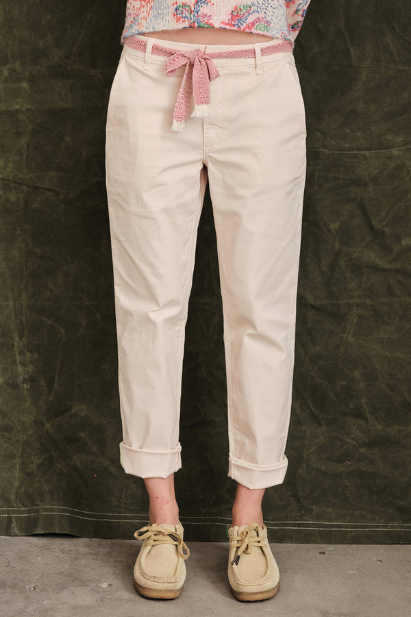 Sundry Rollup Trouser with Trim In Oatmilk- 3/4 front