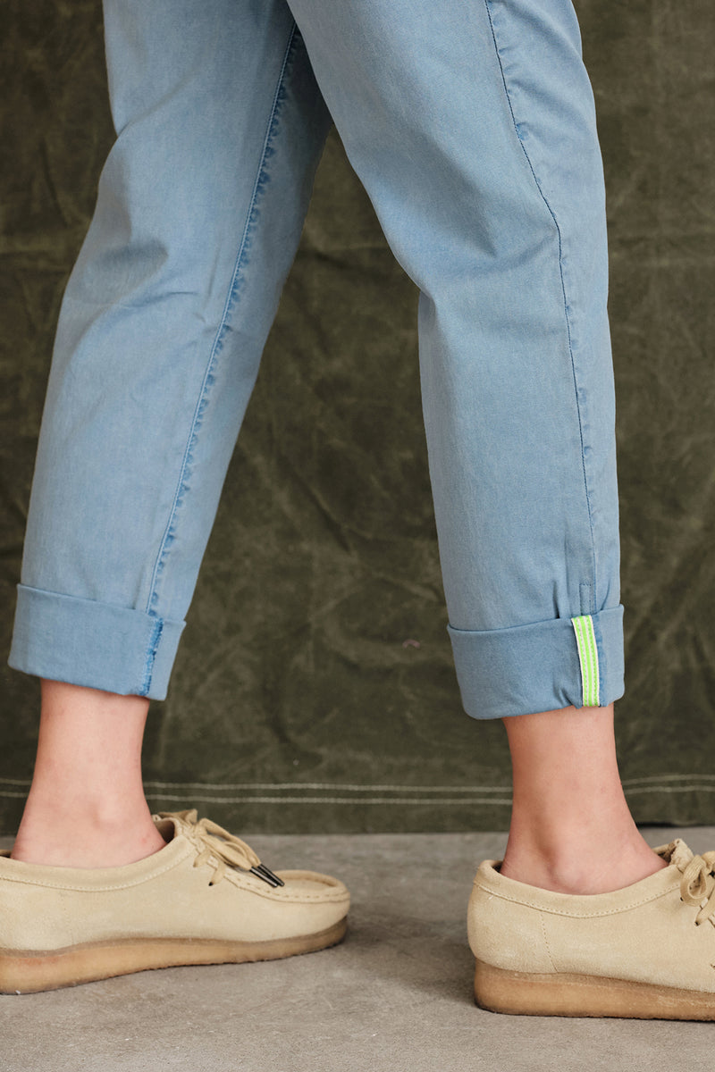 Sundry Rollup Trouser with Trim In Pigment Gulfstream-details