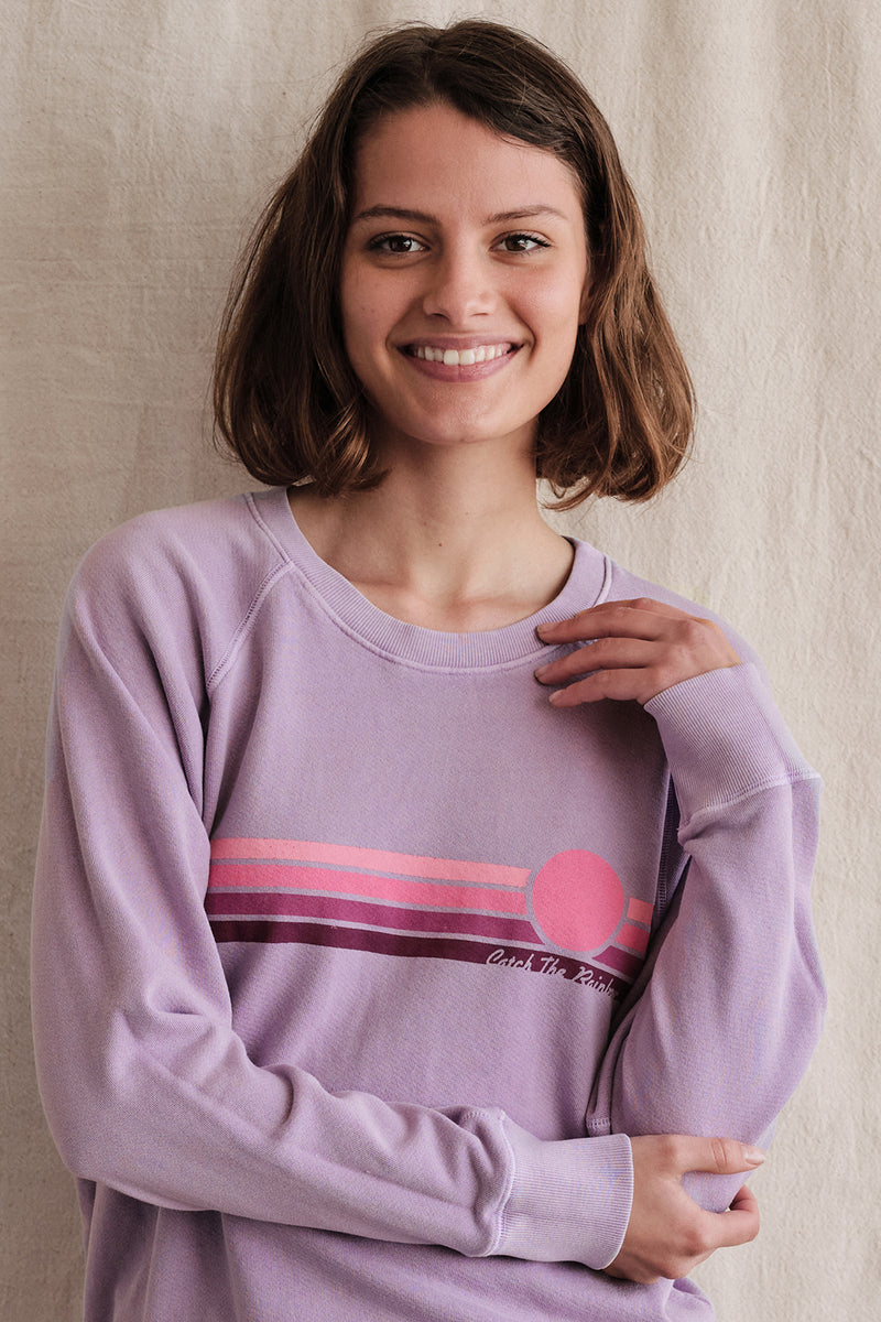 Sundry Rainbow Sweatshirt In Pigment Lavender-3/4 front close up