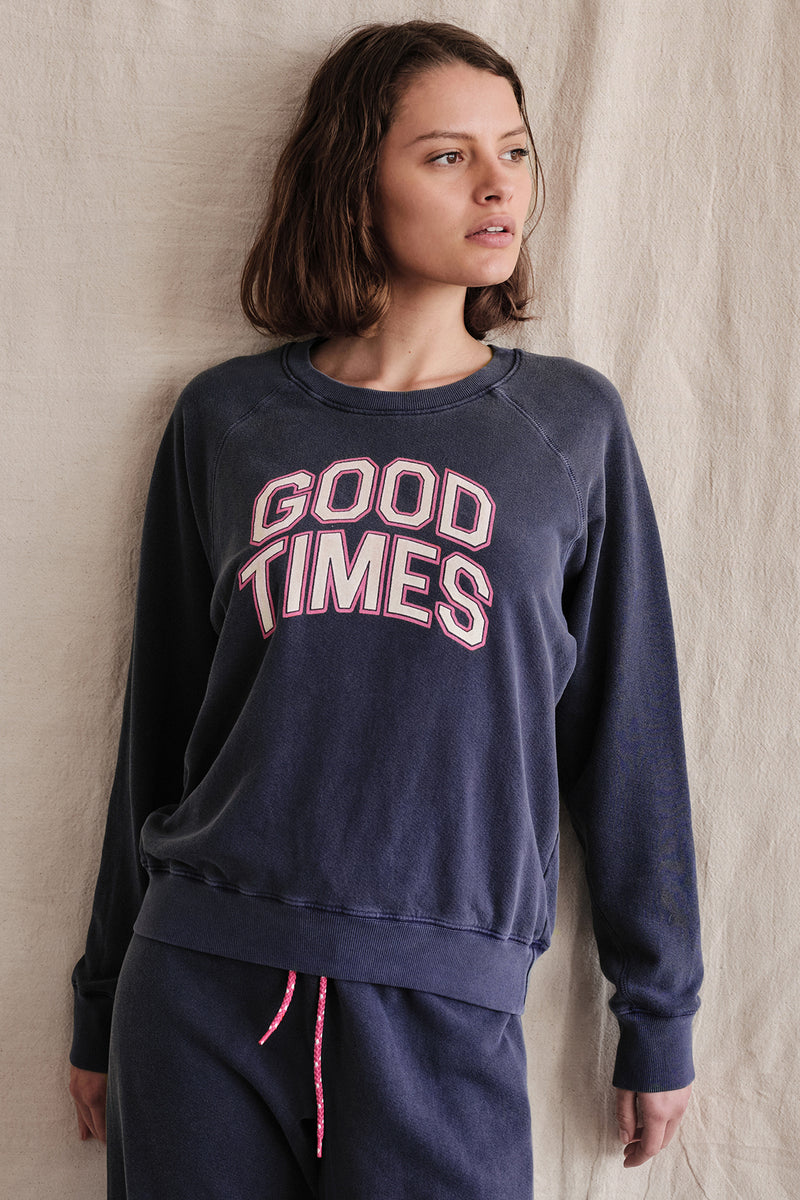 Sundry Good Times Sweatshirt In Pigment Navy-model looking away