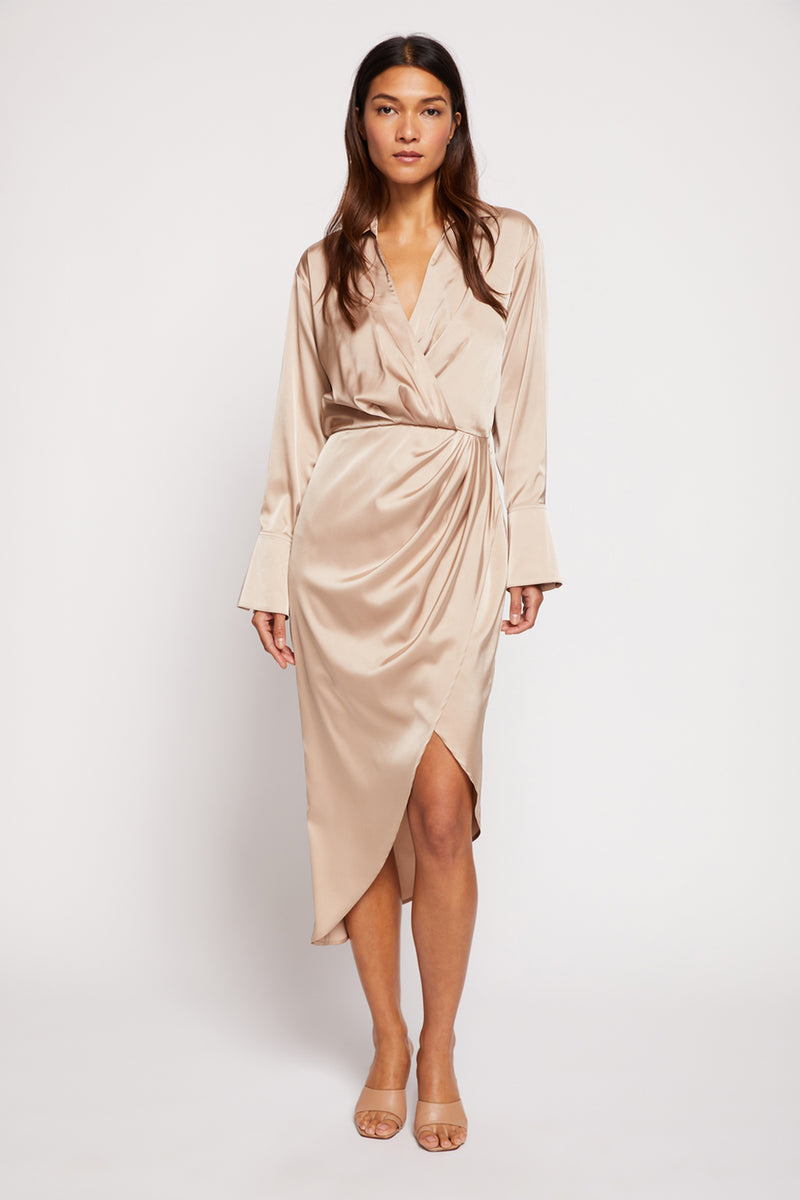 Bailey 44 Priya Wrap Dress in Champagne - full front view
