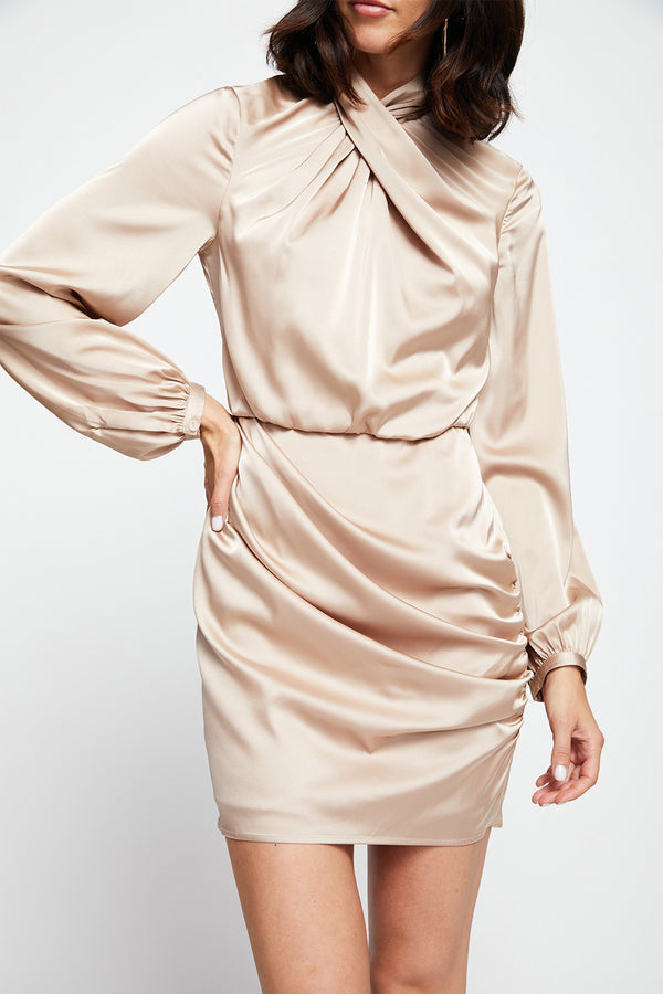 Cobie Dress In Champagne-close up of front details
