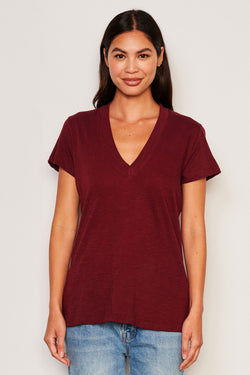 Sundry Deep V-Neck Tee in Red Rock-3/4 front