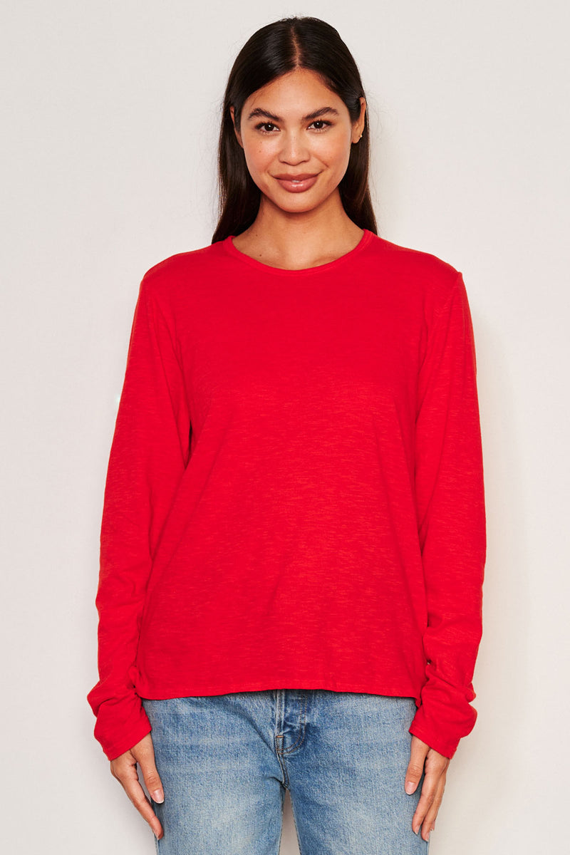 Sundry Long Sleeve Crew in Flare Red-3/4 front