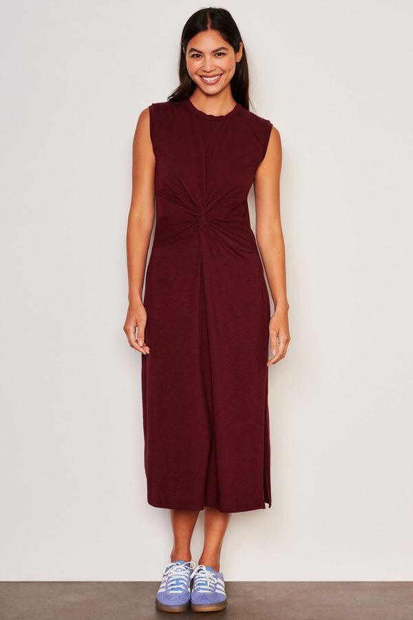 Sundry Midi Twist Sleeveless Dress in Red Rock-full view front