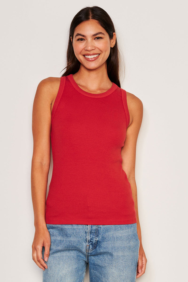 Sundry High Crew Tank in Flare Red-3/4 front 