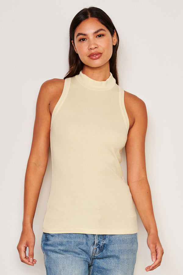 Sundry Mock Neck Tank in Yellow Fade Info-3/4 front 