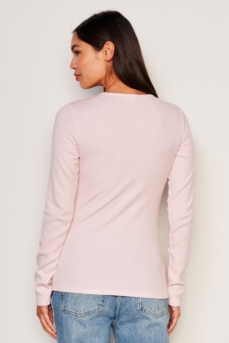 Sundry Long Sleeve V-neck Top in Flush Pink-back view