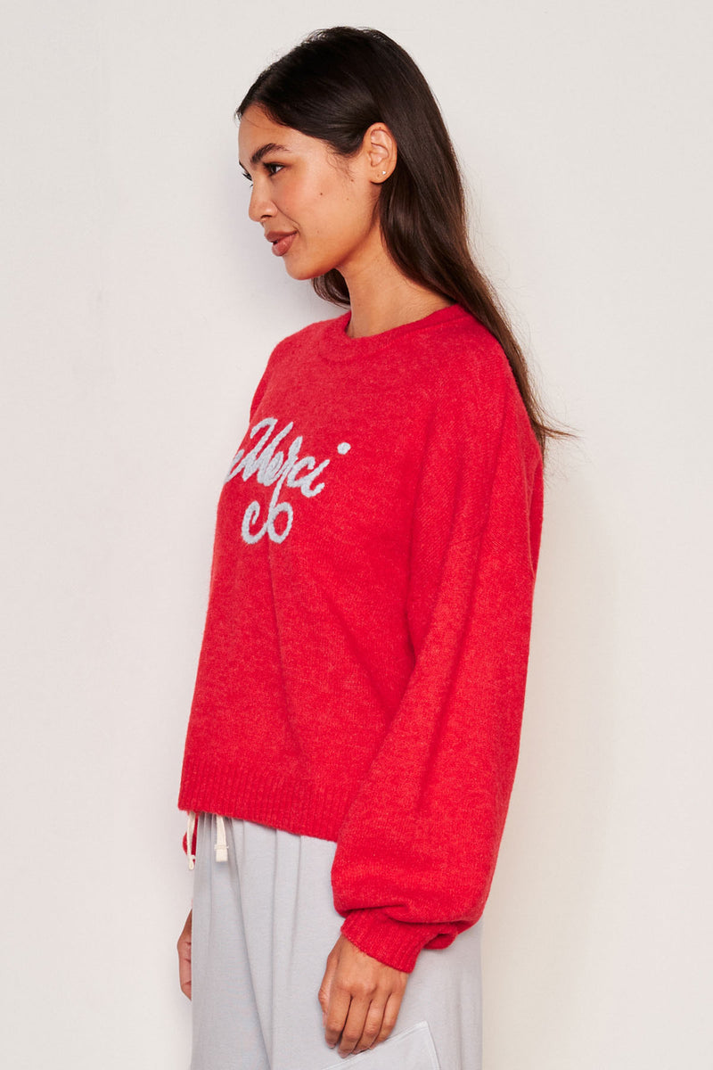 Sundry Merci Crew Neck Sweater in Flare Red-side view 