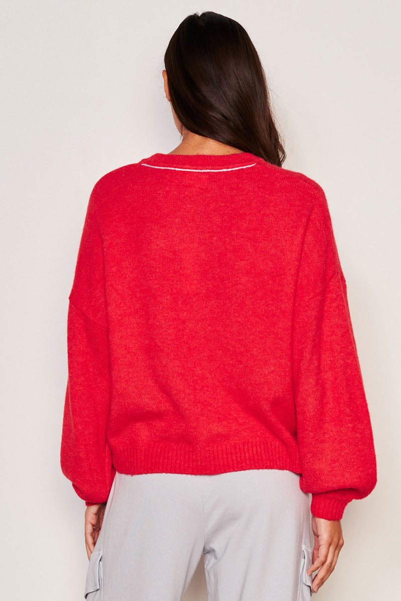 Sundry Merci Crew Neck Sweater in Flare Red-back view