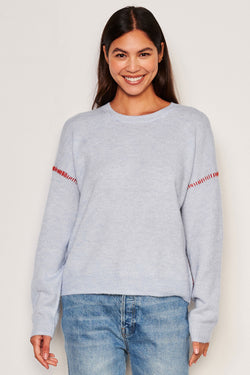 Sundry Baseball Stitch Crew Neck Sweater in Blue Linen