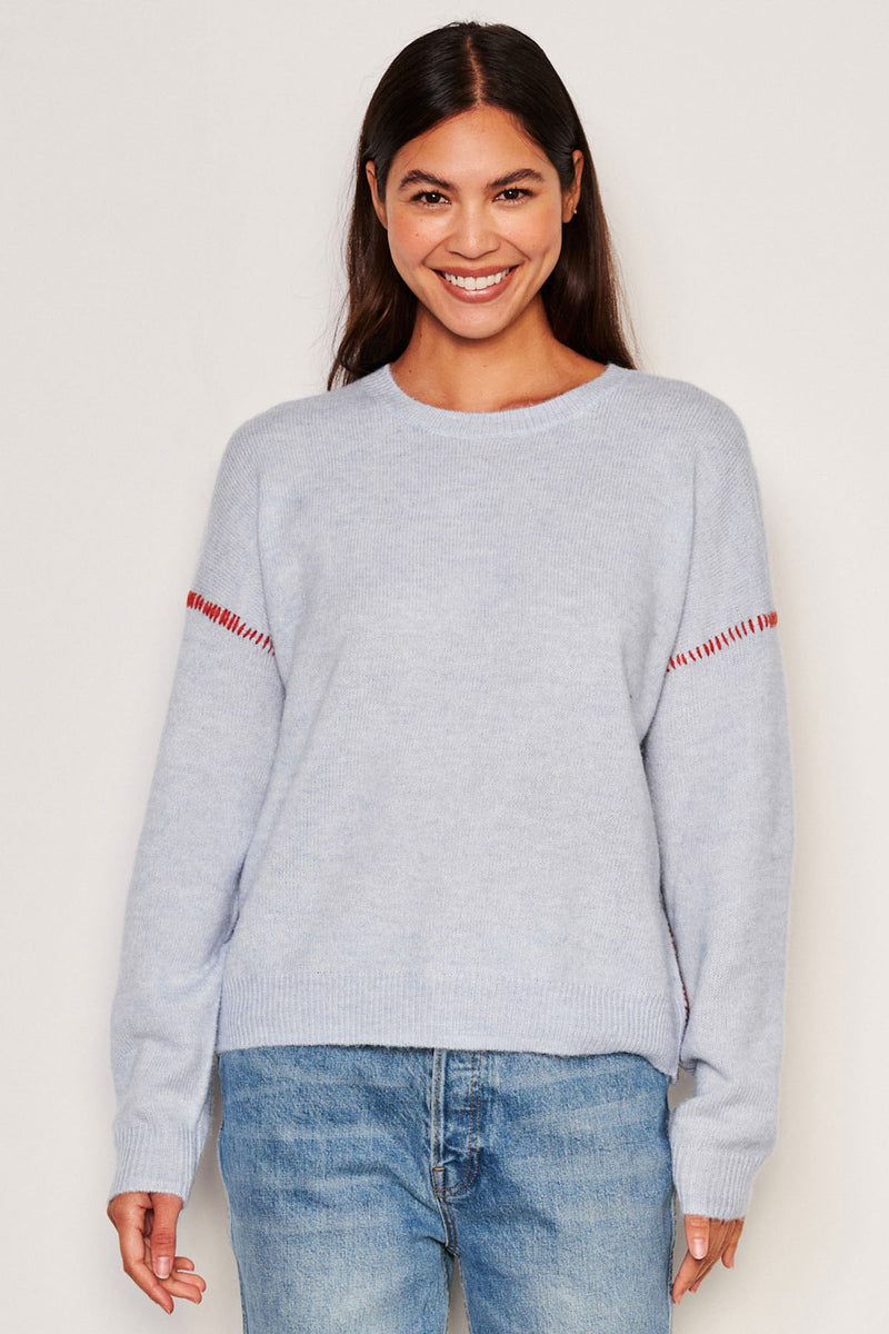 Sundry Baseball Stitch Crew Neck Sweater in Blue Linen