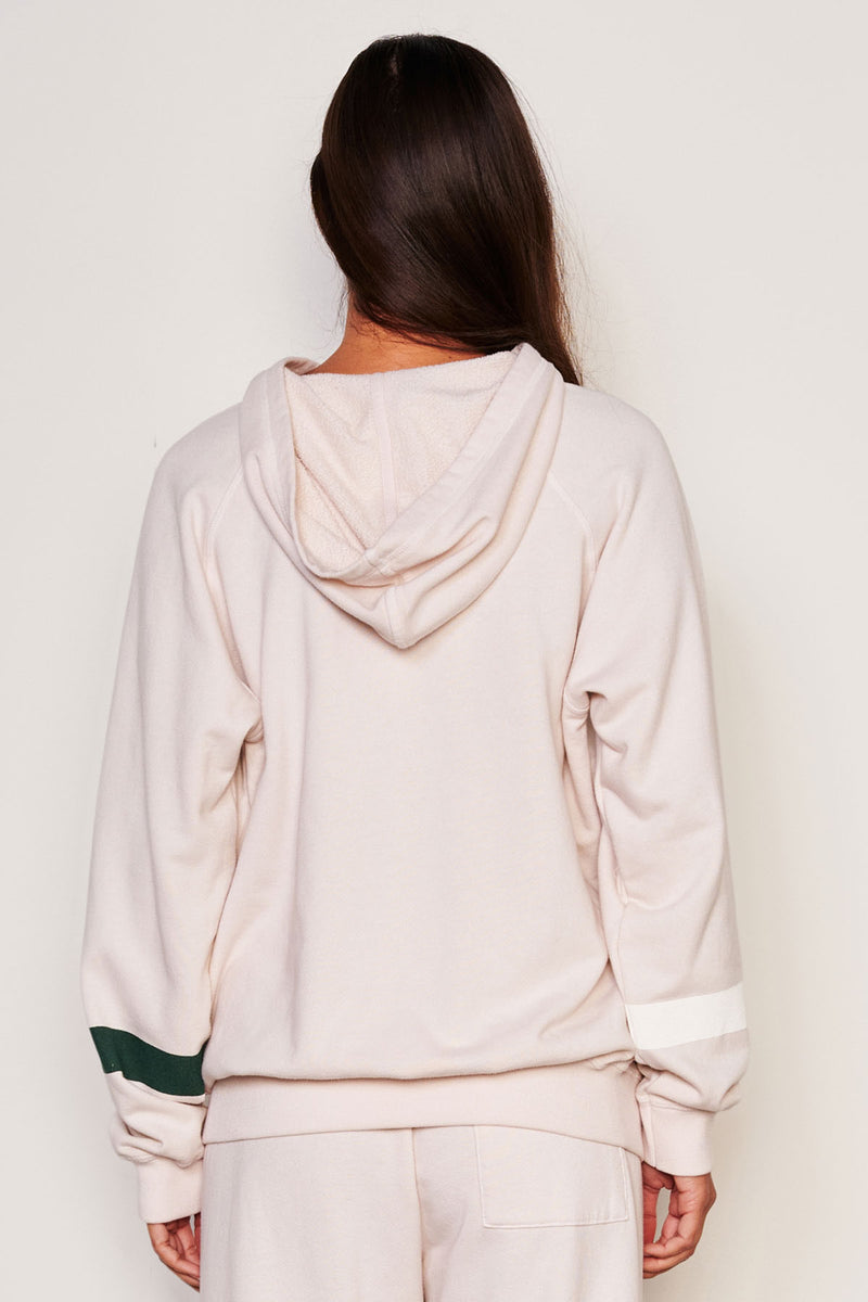 Sundry Stripes Raglan Popover Hoodie in Oyster-3/4 back view