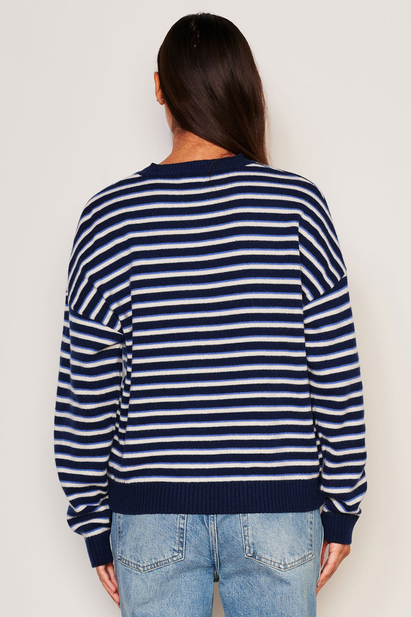 Sundry Stripes Lace Up Sweater in Oyster-back view