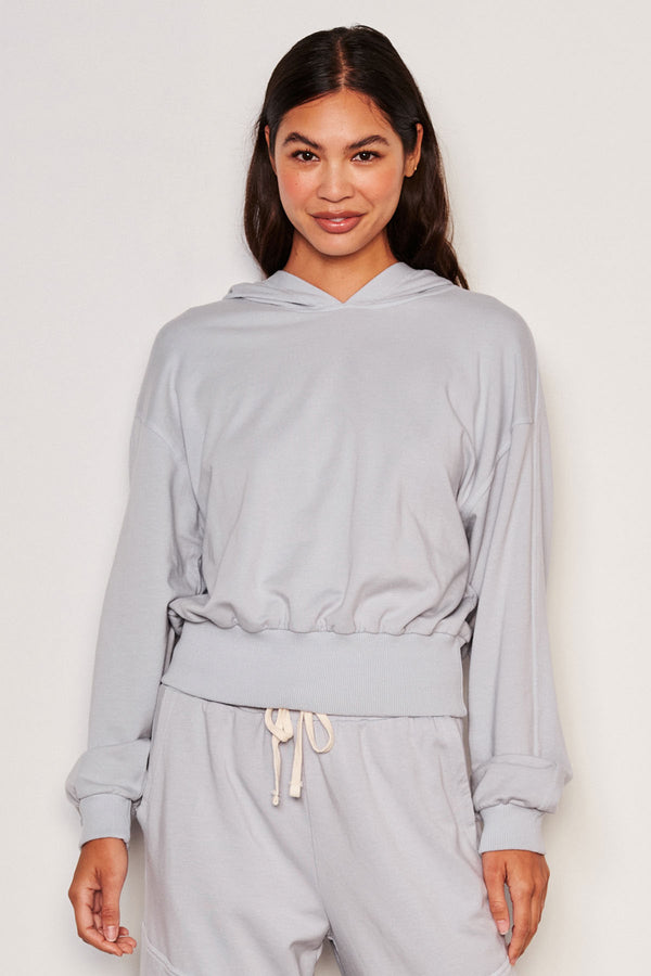 Sundry Lounge Banded Hoodie in Blue Linen-3/4 front 