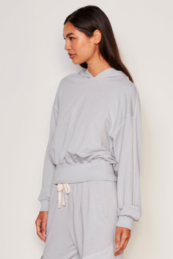 Sundry Lounge Banded Hoodie in Blue Linen-side view