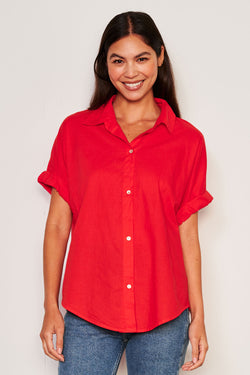 Sundry Roll Short Sleeve Shirt in Flare Red-3/4 front 