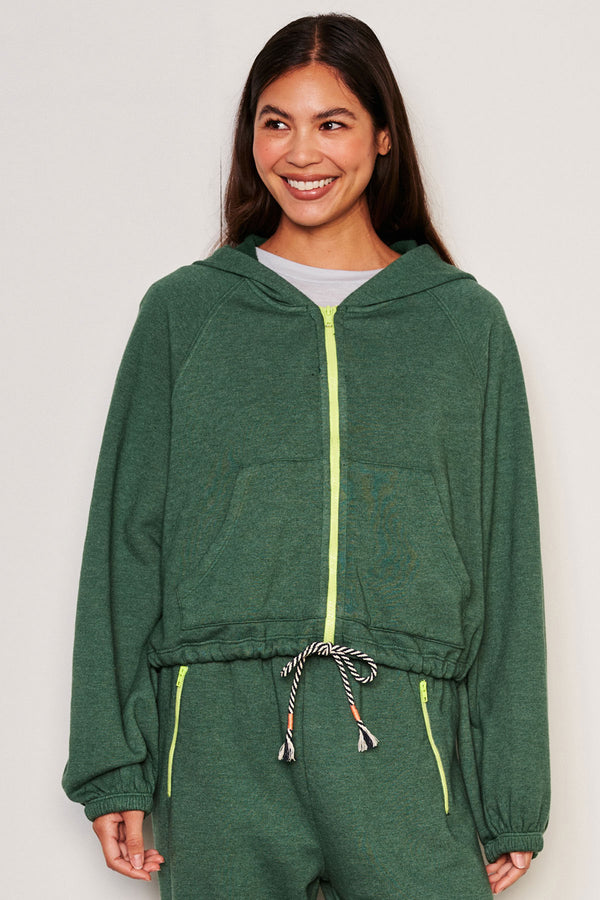 Sundry Cinched Zip Hoodie in Everglade