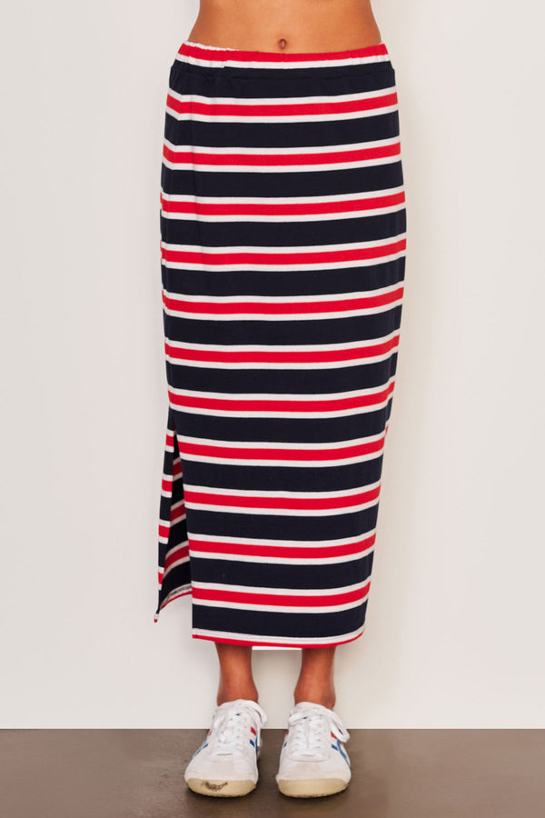 Sundry Midi Mock Neck Sleeveless Dress in Flare Red-