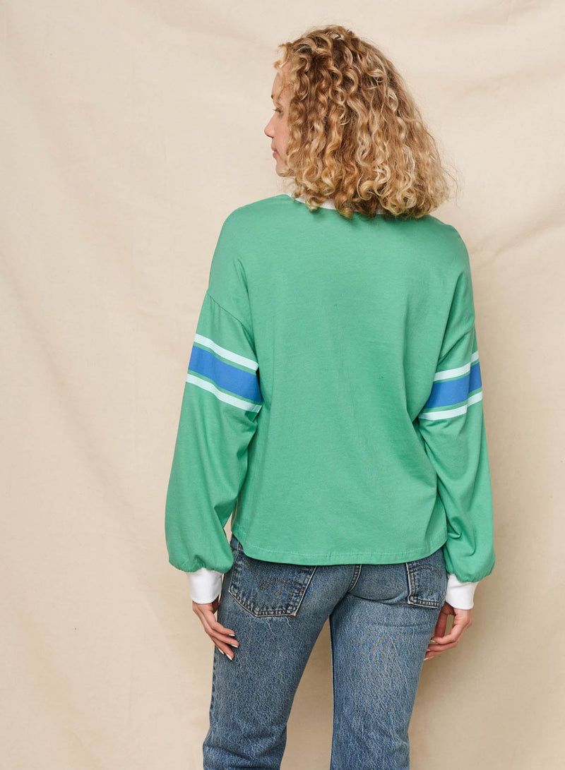 Sundry Merci Boyfriend Long Sleeve Crew Tee in Winter Green