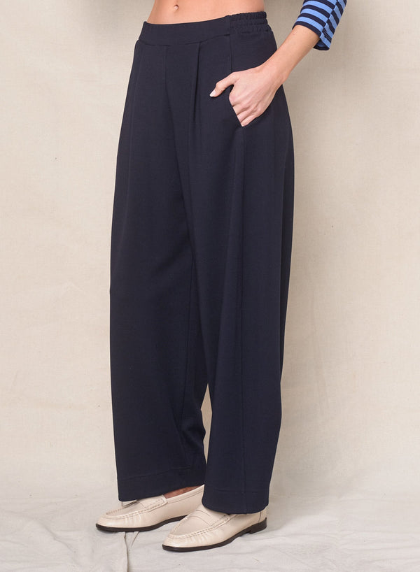 Luxe Ponte Barrel Trouser in New Navy