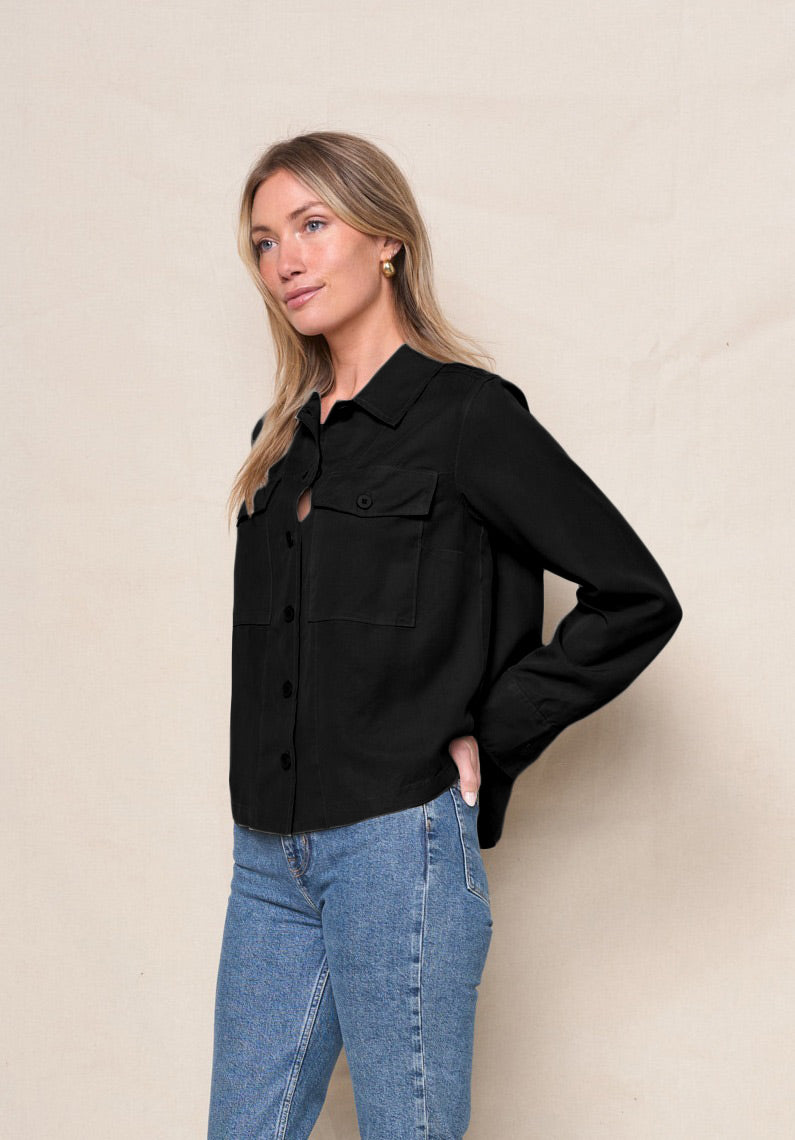 Drapey Twill Utility Shirt in Black