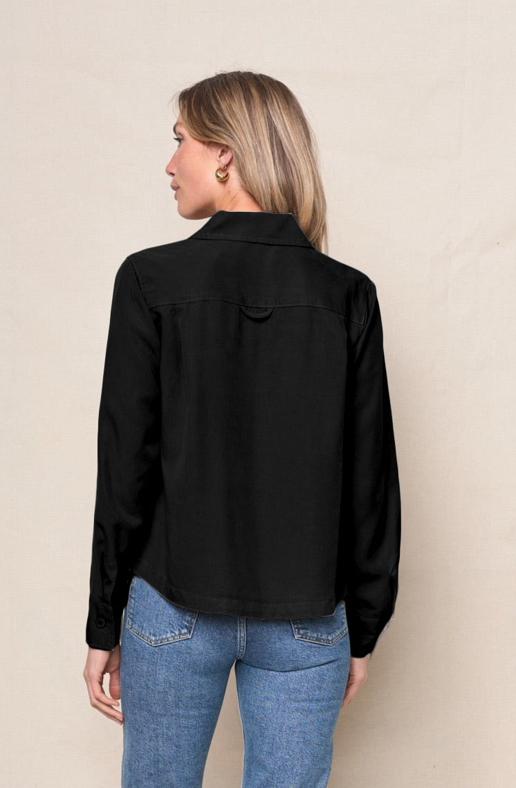 Drapey Twill Utility Shirt in Black