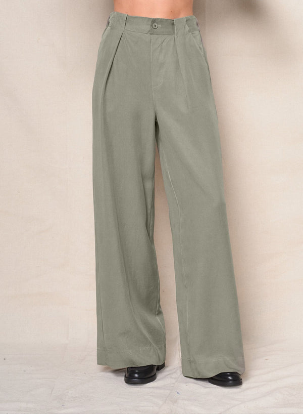 Drapey Twill Wide Leg Trouser in Thyme