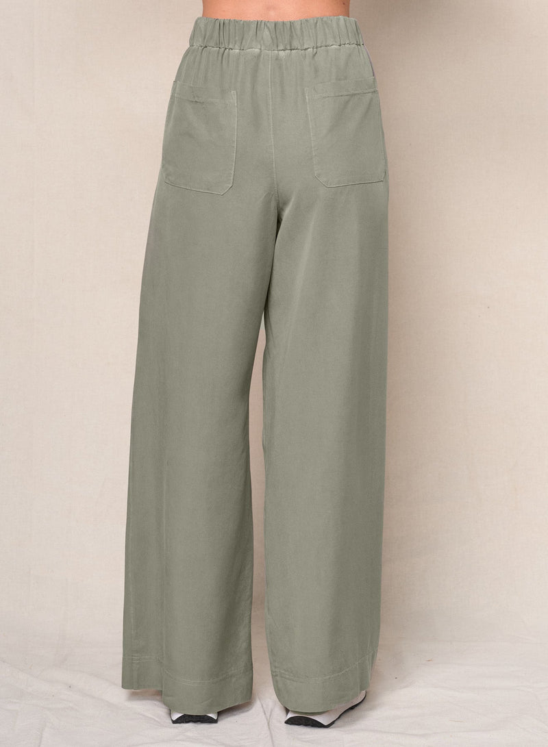 Drapey Twill Wide Leg Trouser in Thyme