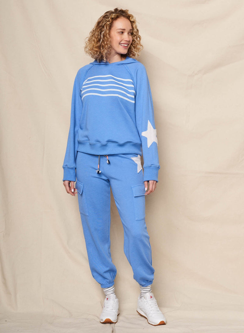 Sundry Stripes Raglan Hoodie in Lagoon Blue