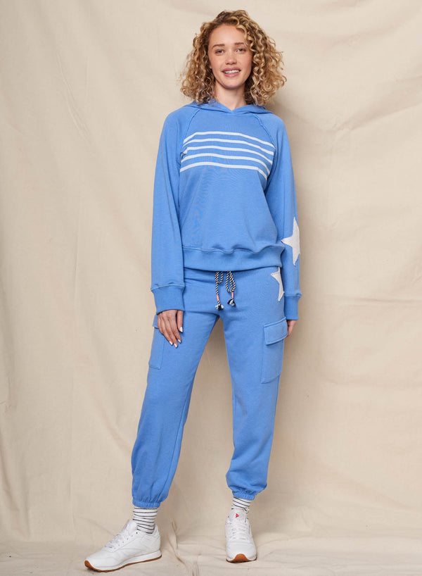 Sundry Stripes Raglan Hoodie in Lagoon Blue