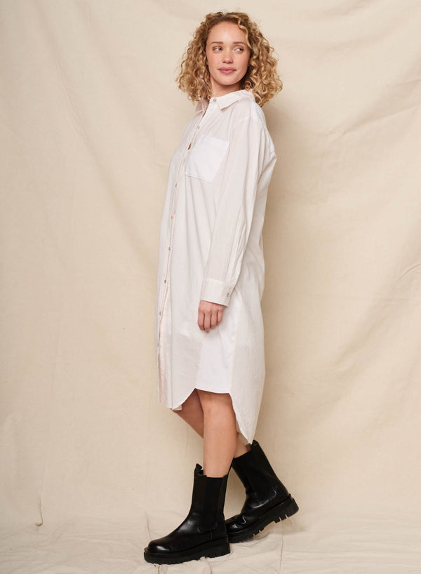 Sundry Mixed Media Shirt Dress in Oyster