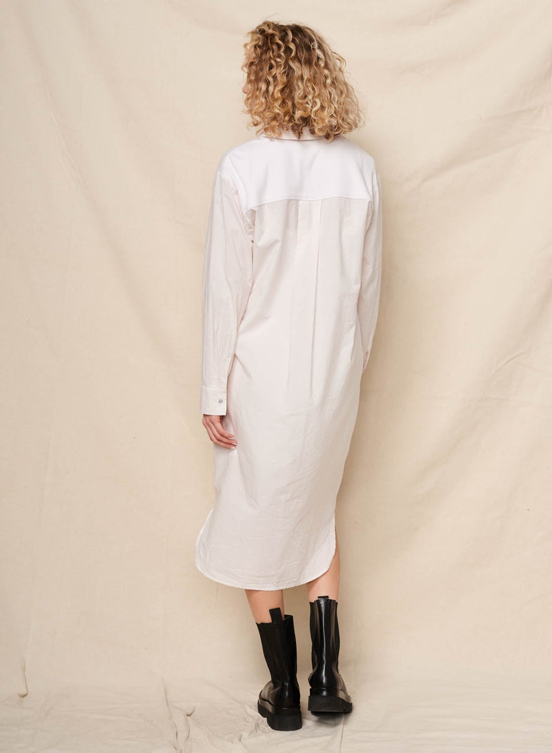 Sundry Mixed Media Shirt Dress in Oyster