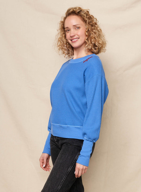Sundry Bonjour Embroidery Oversized Popover in Lagoon Blue