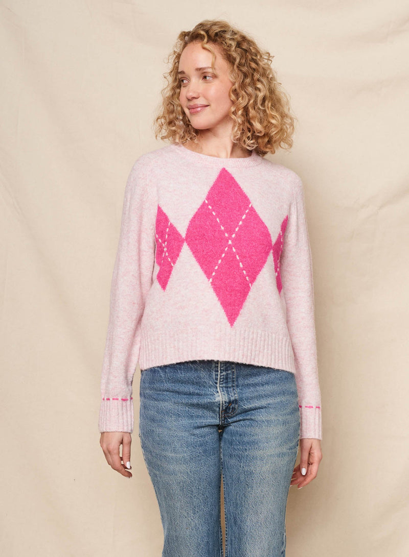 Sundry Argyle Pullover Sweater in Ballerina Pink