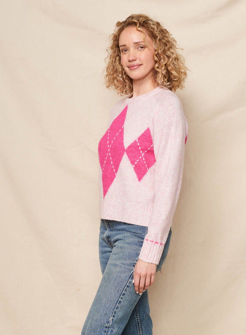 Sundry Argyle Pullover Sweater in Ballerina Pink