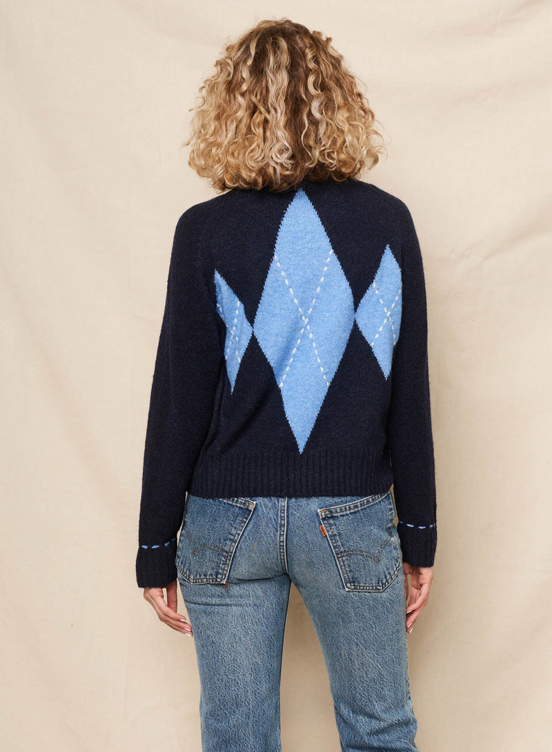Sundry Argyle Pullover Sweater in Deep Navy