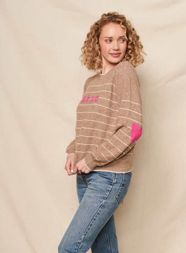 Sundry Xoxo Embroidery Pullover Sweater in Taupe
