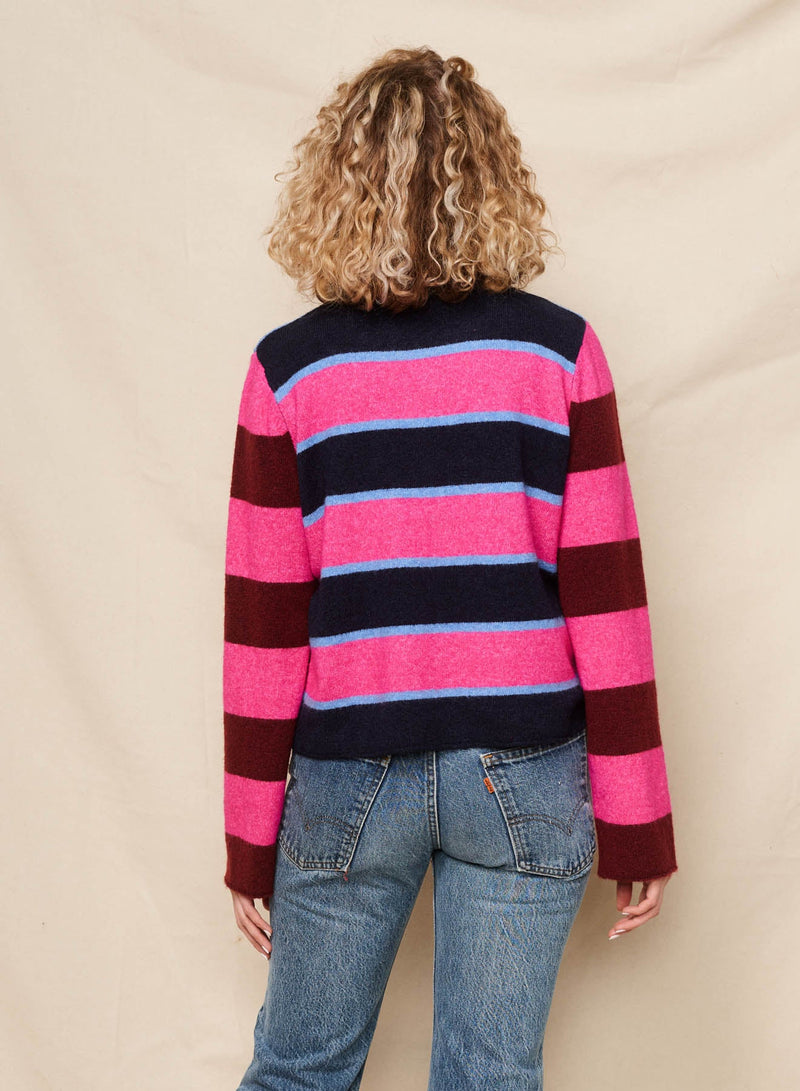 Sundry Colorblock Stripe Pullover Sweater in Lagoon Blue