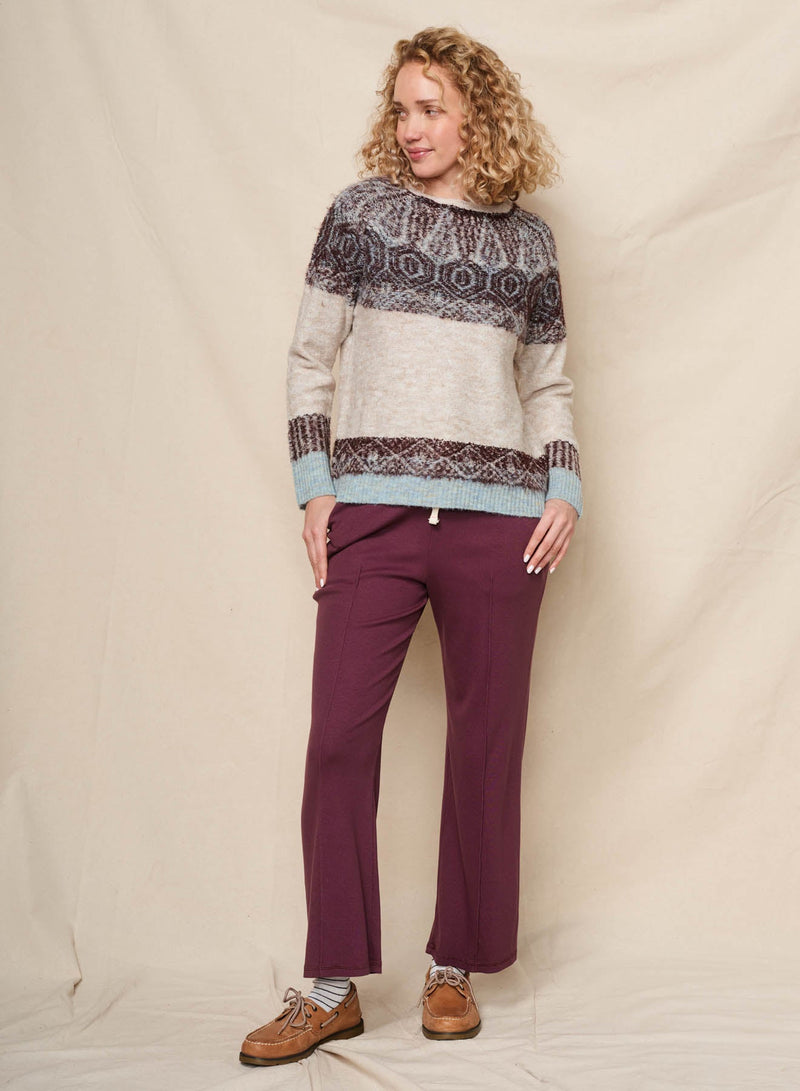 Sundry Reverse Jacquard Pullover Sweater in Oyster
