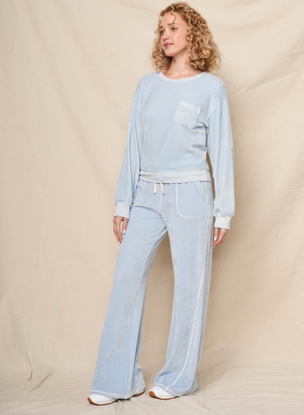 Sundry Velour Sweatshirt in Blue Wash