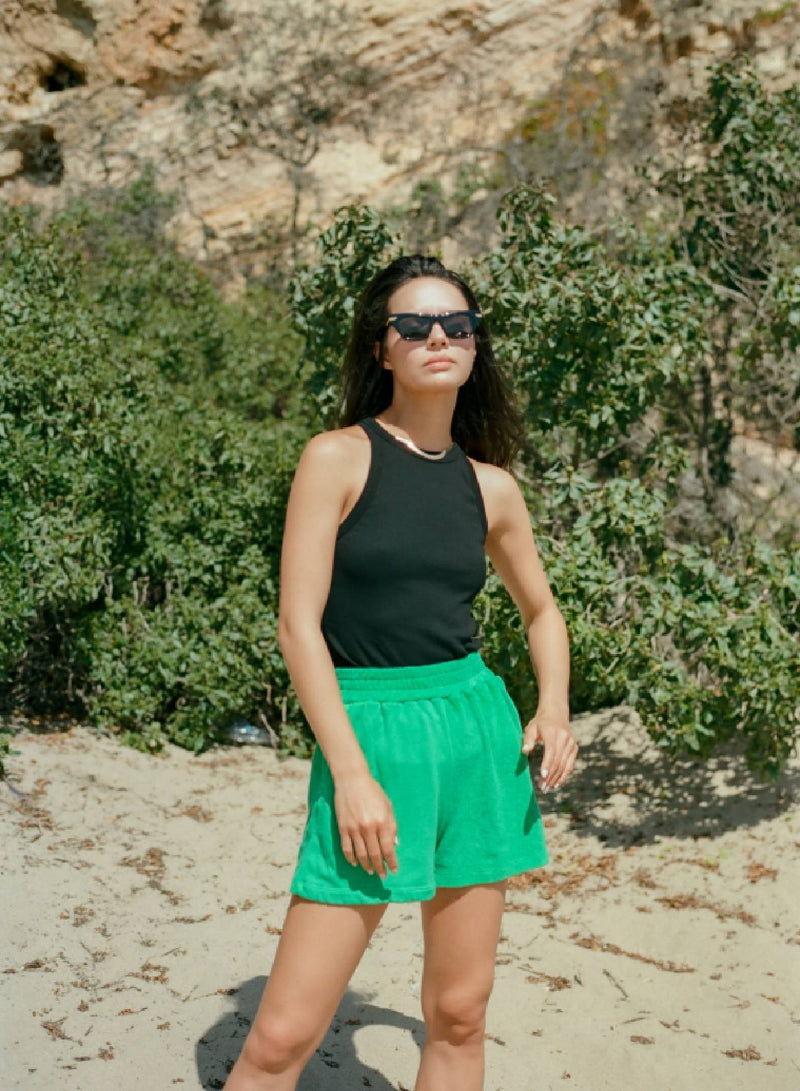 Fine 2X1 Rib Cropped High Neck in Black