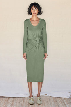 Sundry Knotted Slit Dress in Army-front