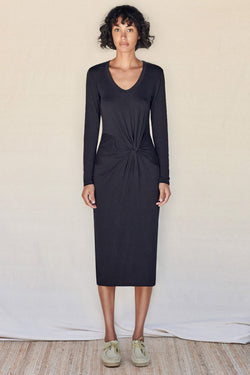 Sundry Knotted Slit Dress in Black-front