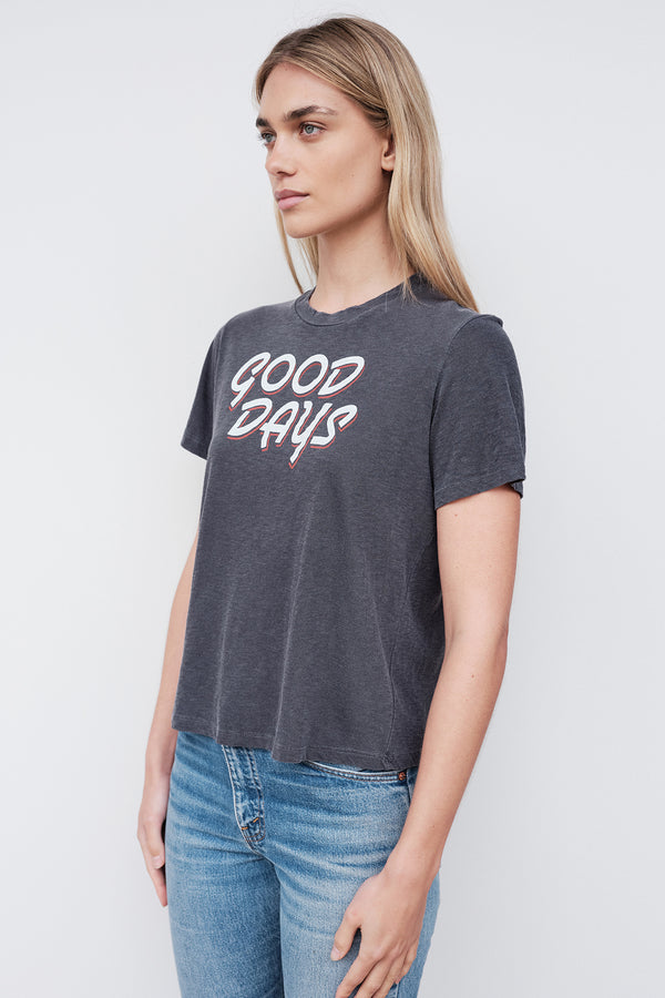 Sundry Good Days Boxy Short Sleeve Tee in Pigment Black-3/4 side view
