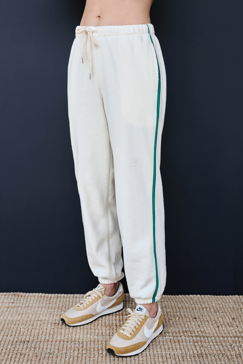 Sundry Jogger with Pockets in Cream/Jade-side 3/4 view